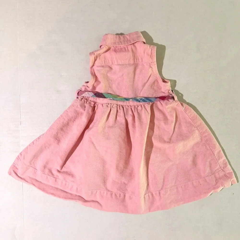 Ralph Lauren, Girl's Pink Oxford Button Sleeveless Flare Shirt Dress, 12-18m